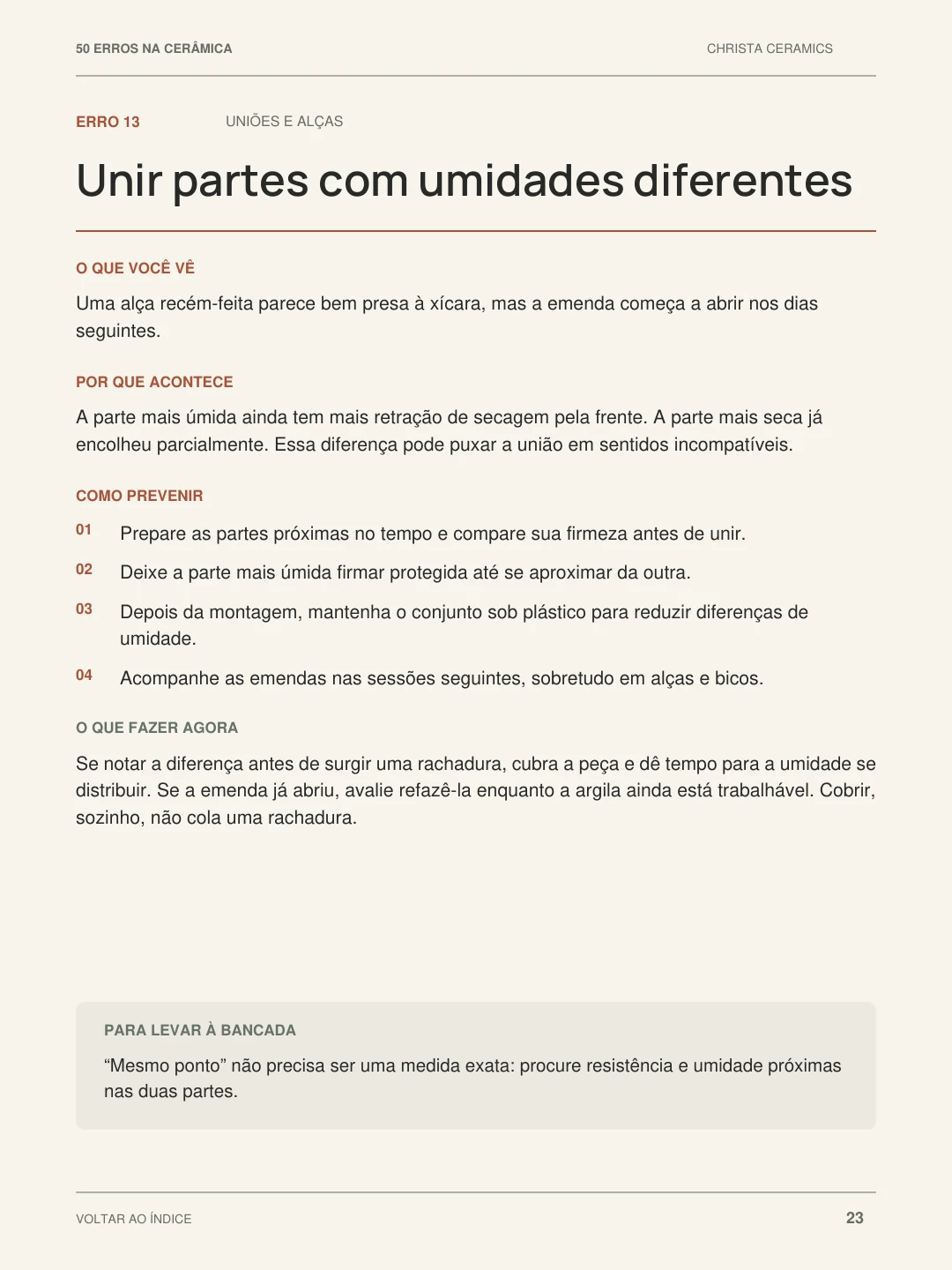 Página 23 do ebook: unir partes com umidades diferentes.
